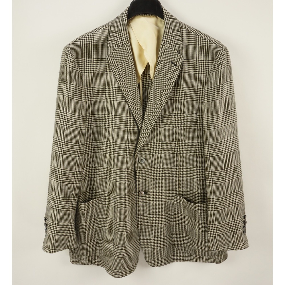 Crittenden Wool Silk Cotton Cream Black Glen Check Unstructured Jacket Men's 46R
